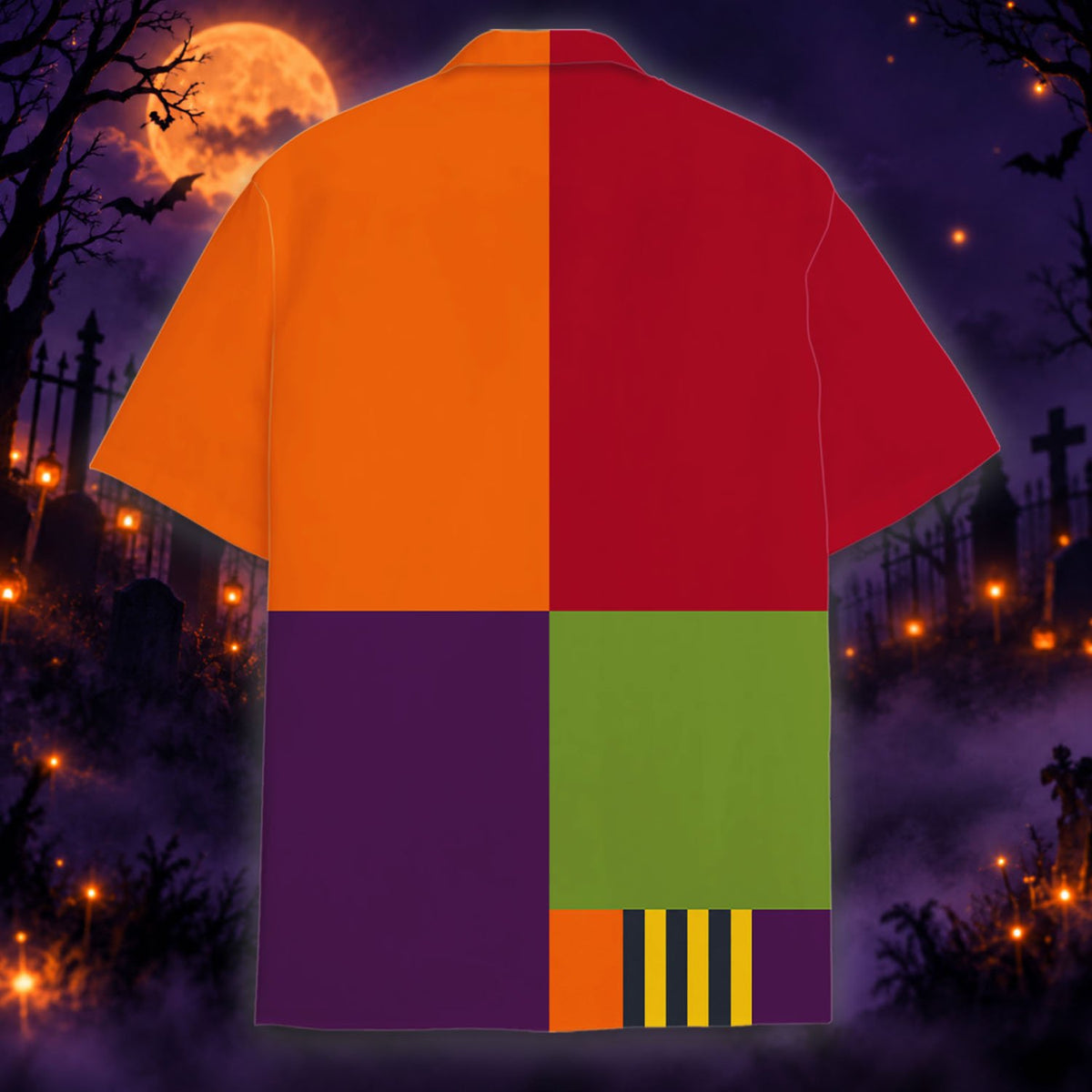 Third back view of the jack-o'-lantern hawaiian shirt