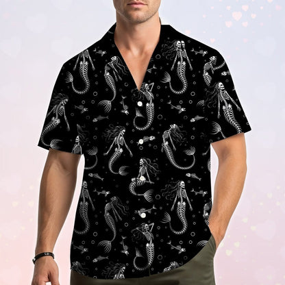 Third back view of the mermaid skeletons hawaiian shirt