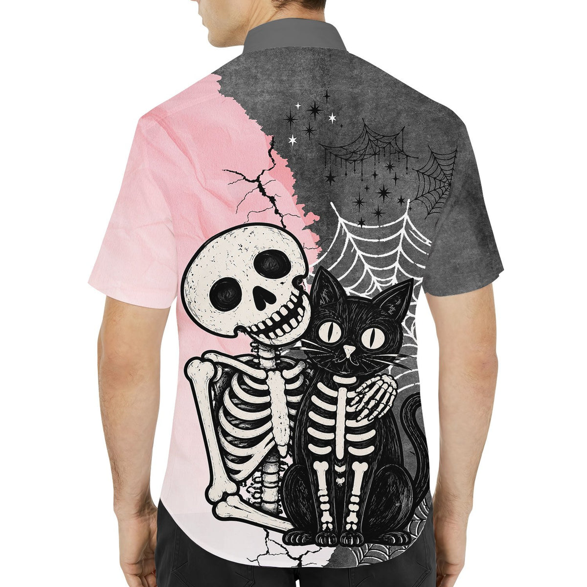 Another back view showing the abstract jagged split design of the halloween shirt