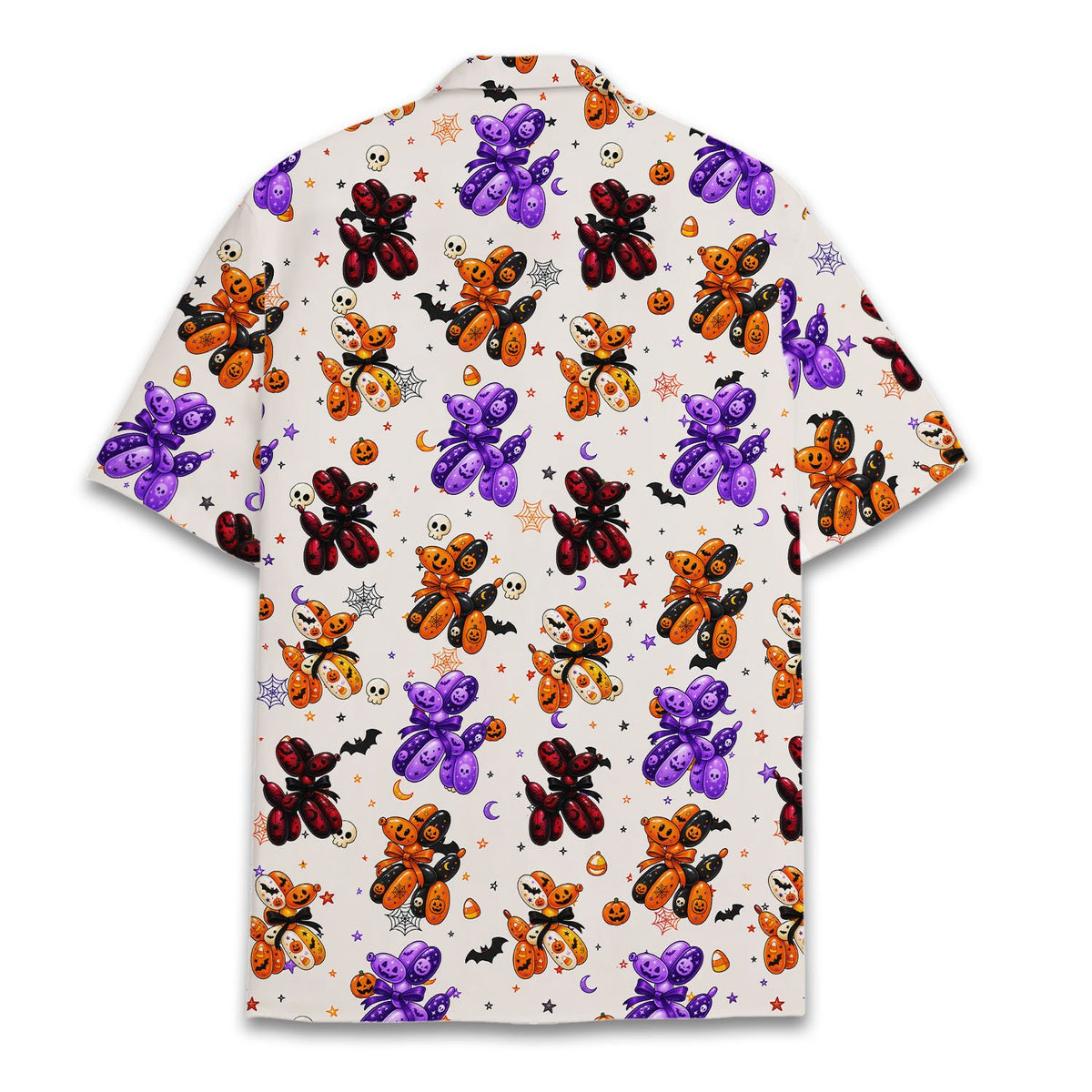 Halloween hawaiian shirt featuring balloon animals, back view