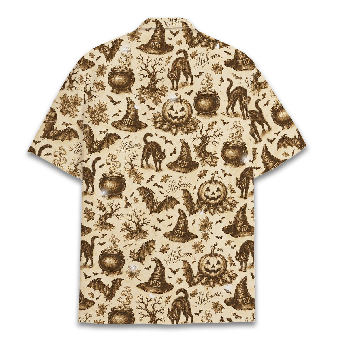 Back view of the vintage sepia halloween hawaiian shirt