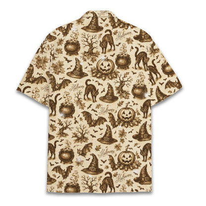 Back view of the vintage sepia halloween hawaiian shirt
