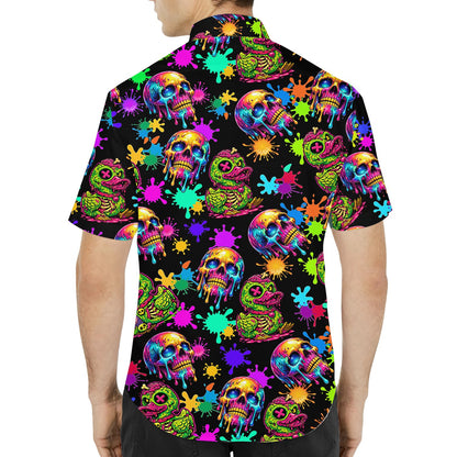 Back view of the vibrant matching family halloween hawaiian shirt