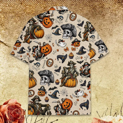 Back view of the beige halloween hawaiian shirt
