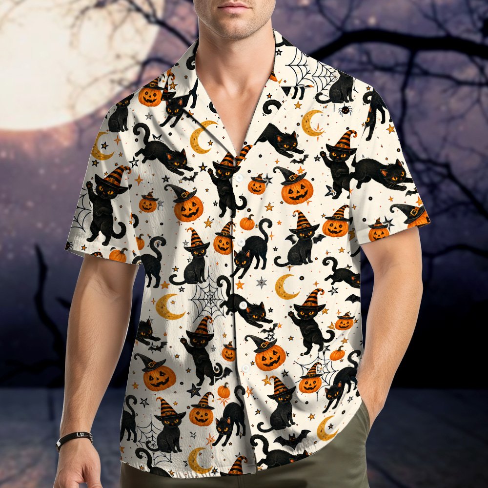 Back view of the matching family Halloween Hawaiian shirt
