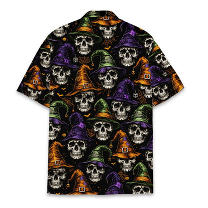 Back view of the halloween hawaiian shirt with skull design