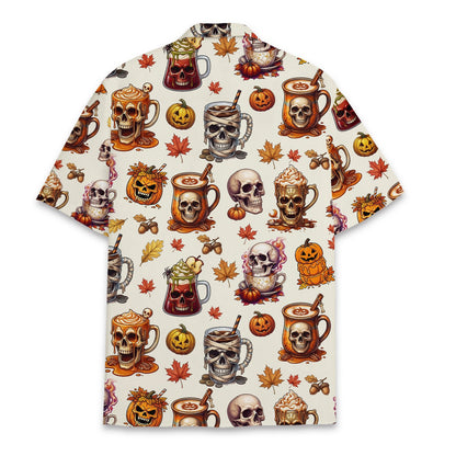Back view of the halloween hawaiian shirt displaying the full spooky pattern