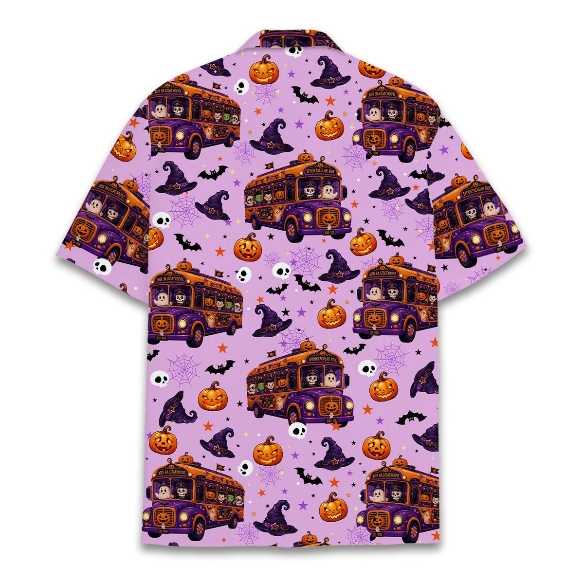 Back view of the purple halloween hawaiian shirt