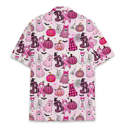 Back view of the pink halloween hawaiian shirt