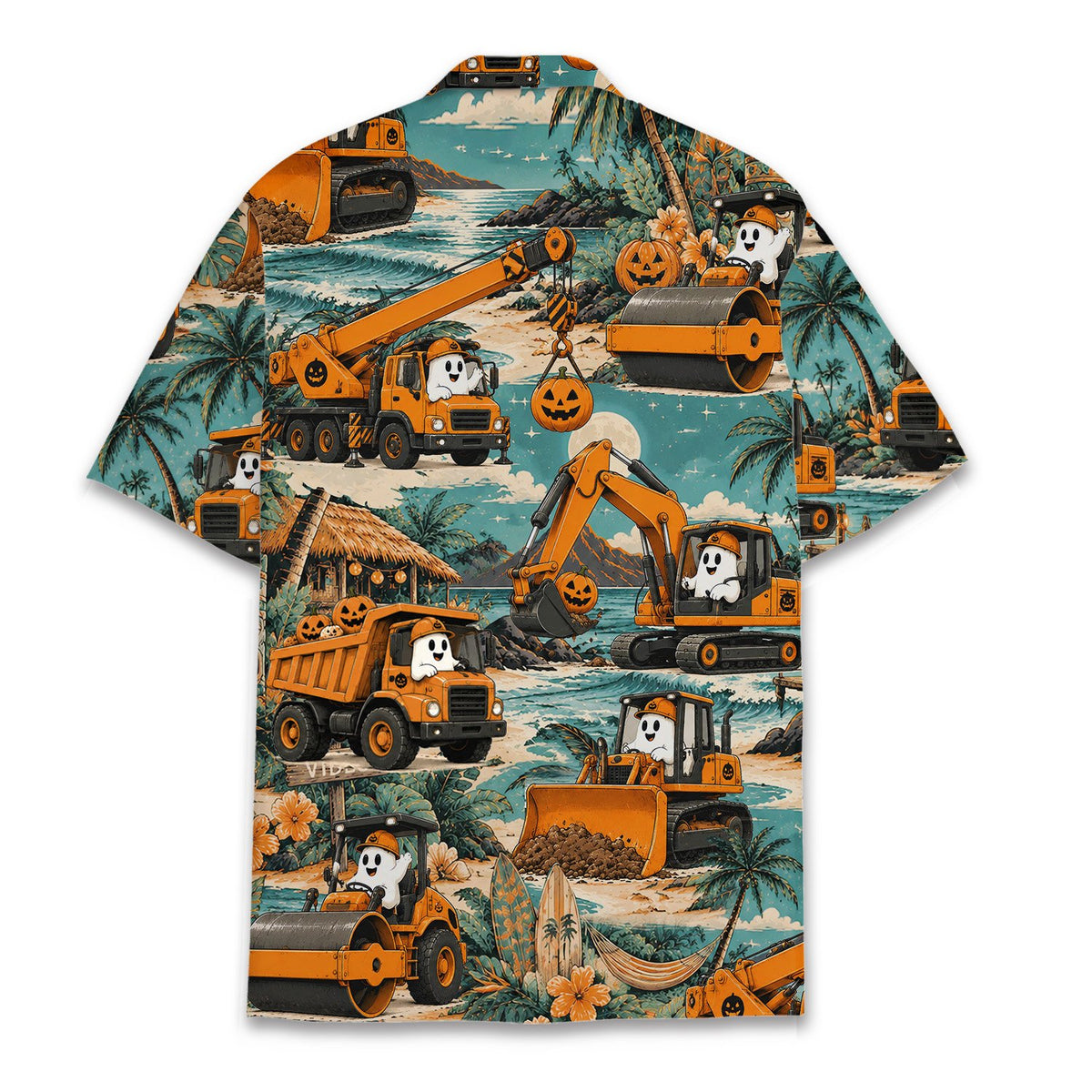 Teal halloween hawaiian shirt back view