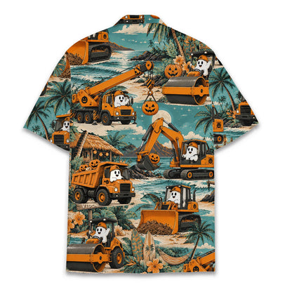 Teal halloween hawaiian shirt back view