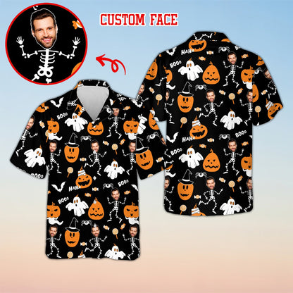 Detailed front view of the holiday hawaiian shirt with custom name and number