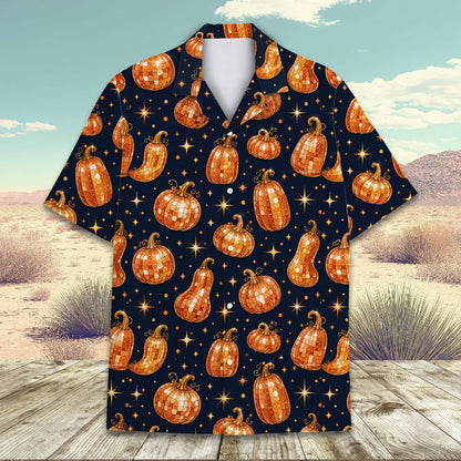Another front view of the navy halloween hawaiian shirt
