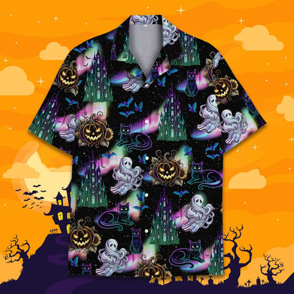 Front view of the matching family Hawaiian shirt, alternate lighting
