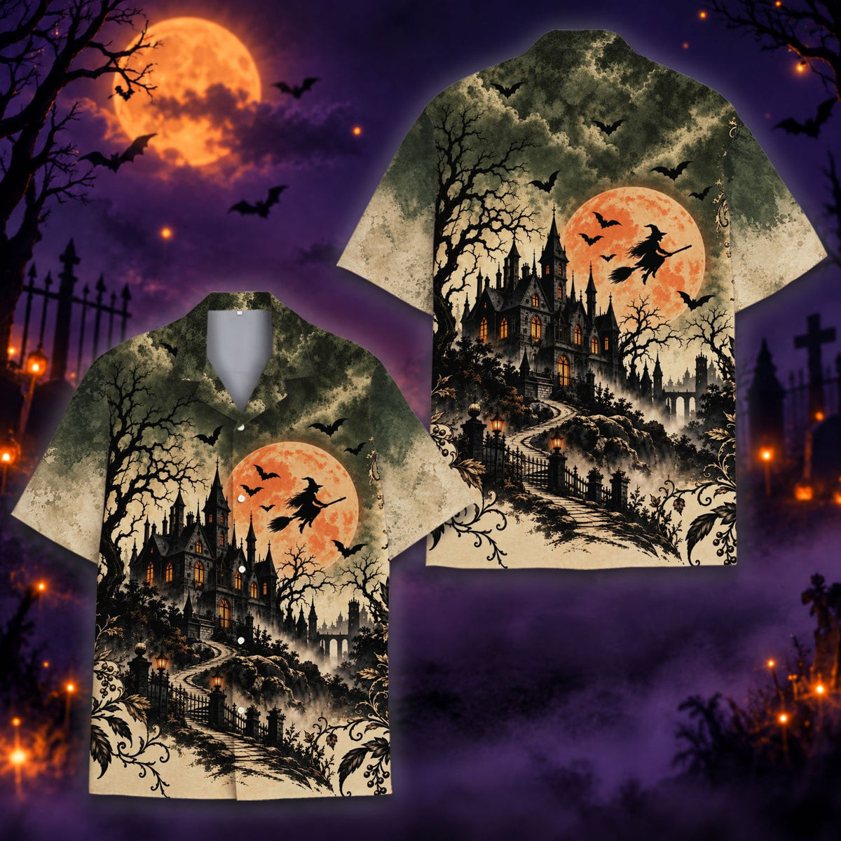 Additional front view of the halloween hawaiian shirt