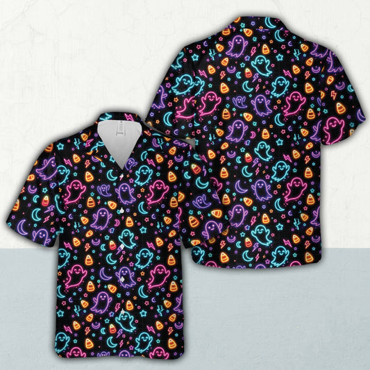 Neon Halloween holiday hawaiian shirt mens style, main view