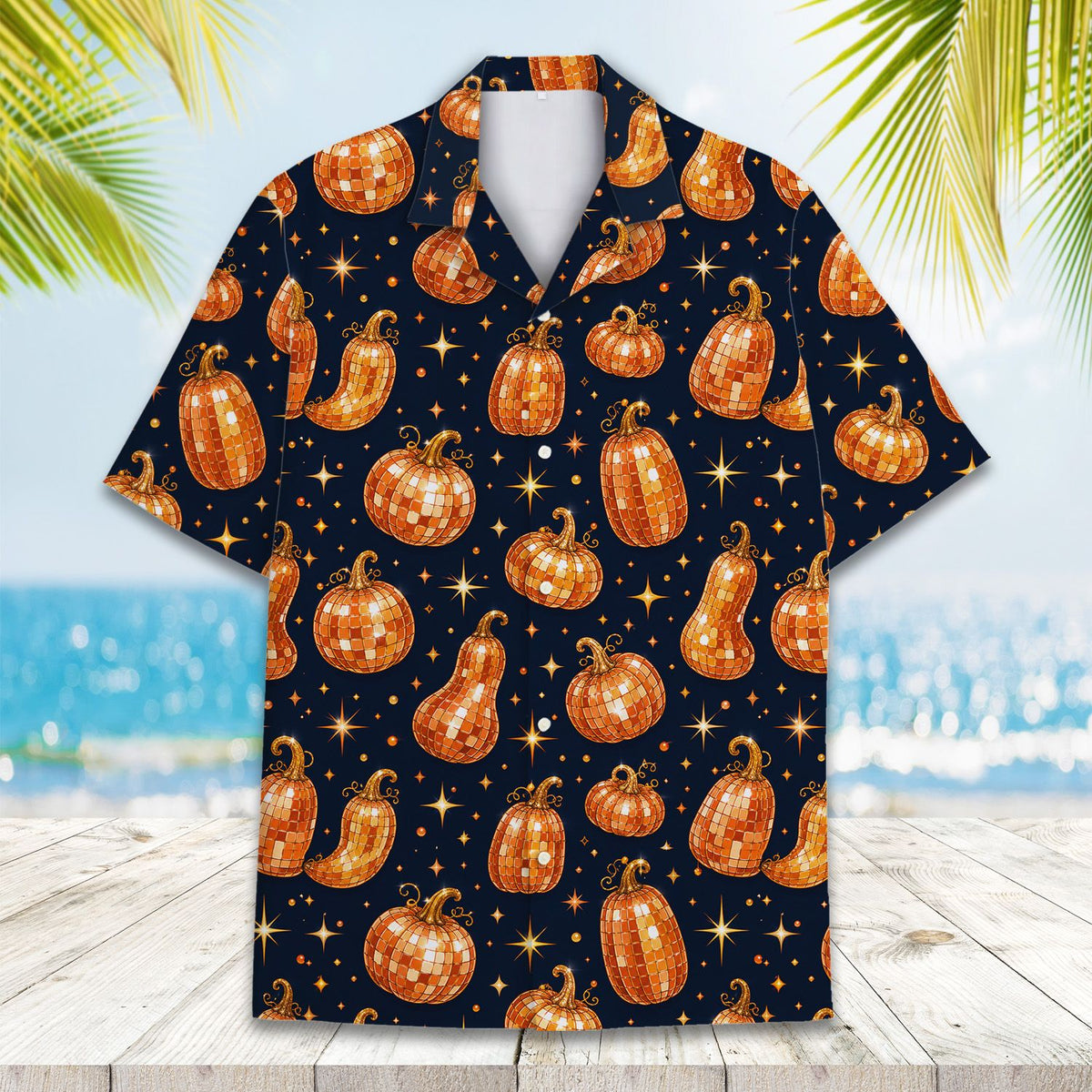 Close up front view of the halloween hawaiian shirt