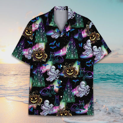 Front view of the matching family Hawaiian shirt, close up