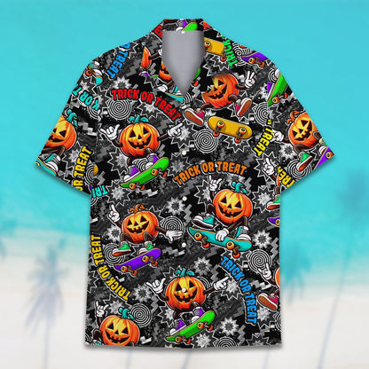 Angled front view of the comic book style matching family hawaiian shirt