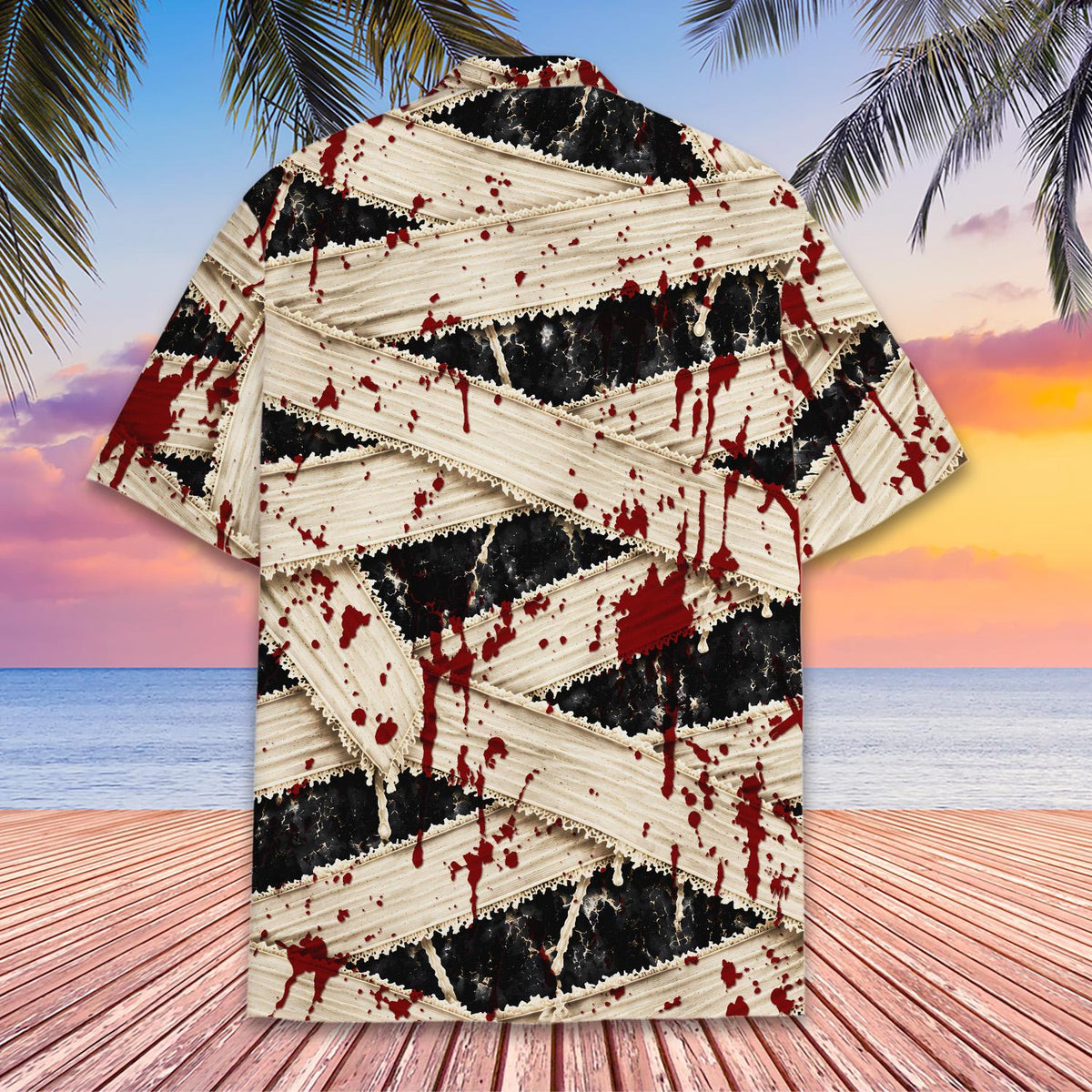 Close up front view of the halloween hawaiian shirt