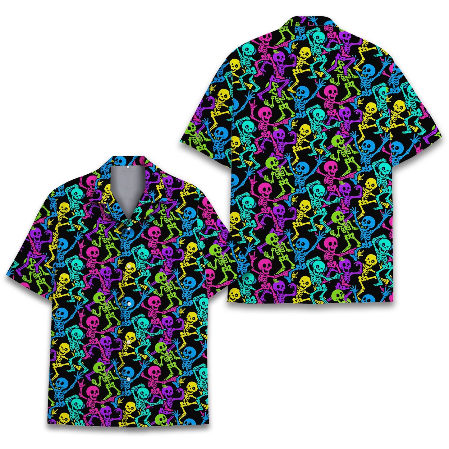 Another front view of the black Halloween Hawaiian shirt