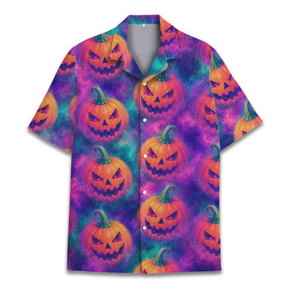 Detailed front view of the halloween hawaiian shirt fabric