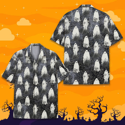 Additional front perspective of the halloween hawaiian shirt for family matching