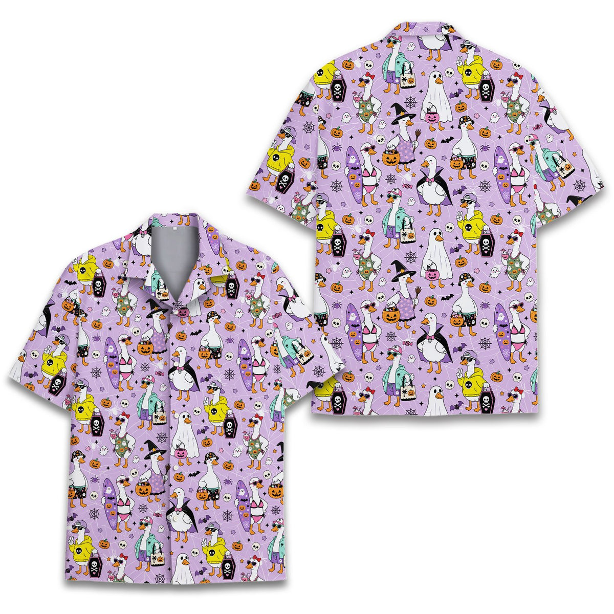 Front view of the casual fit halloween hawaiian shirt for family matching