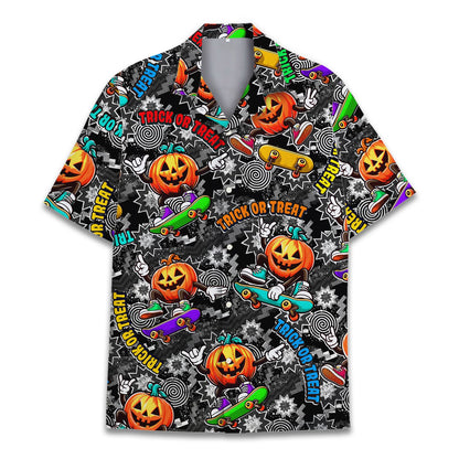 Front view showing the full pattern of the halloween hawaiian shirt