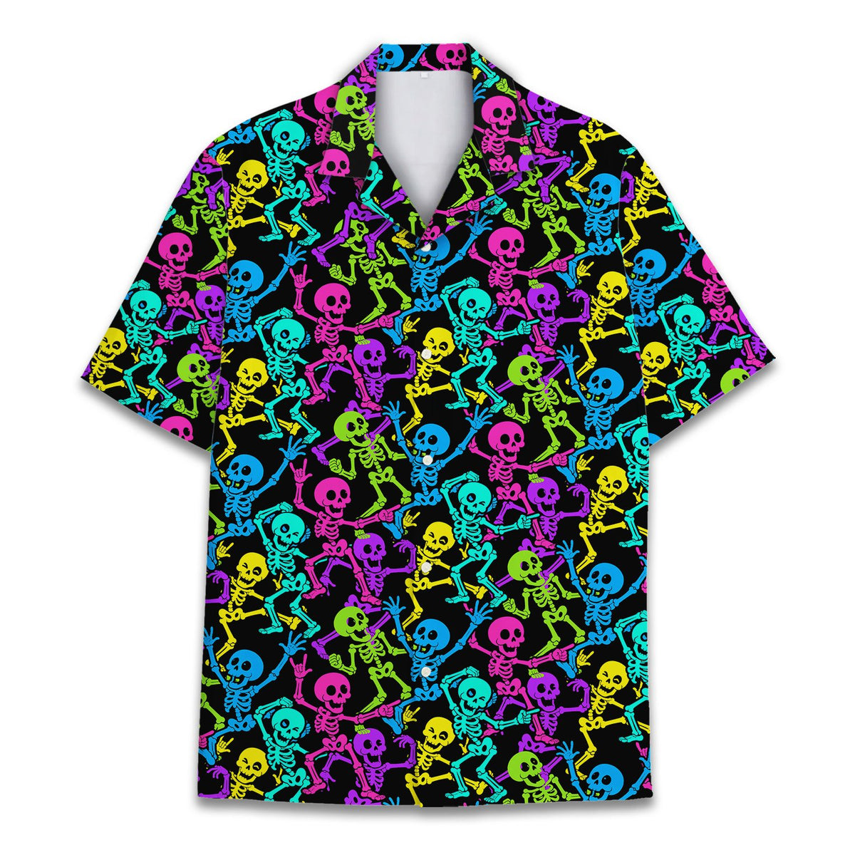 Front view showing the collar and buttons of the Halloween shirt