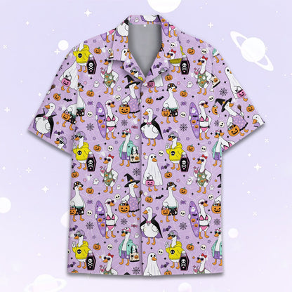 Front view of the colorful halloween hawaiian top