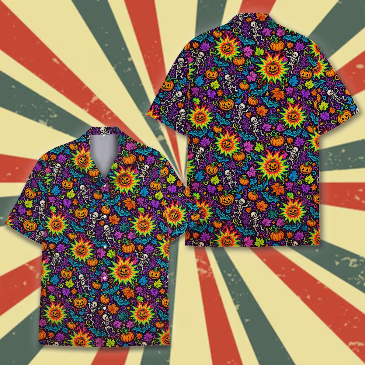 Final front view of the Halloween matching family Hawaiian shirt