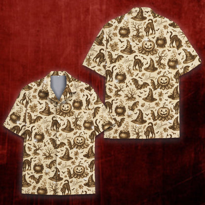 Front view of the matching family hawaiian shirt in beige and brown