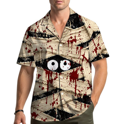 Main view of the blood splattered mummy halloween hawaiian shirt