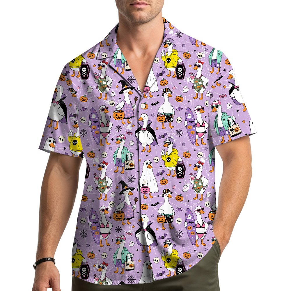 Front view of the duck themed matching family hawaiian shirt