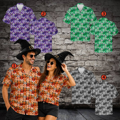 Lifestyle view of a family wearing matching hawaiian shirt halloween costumes
