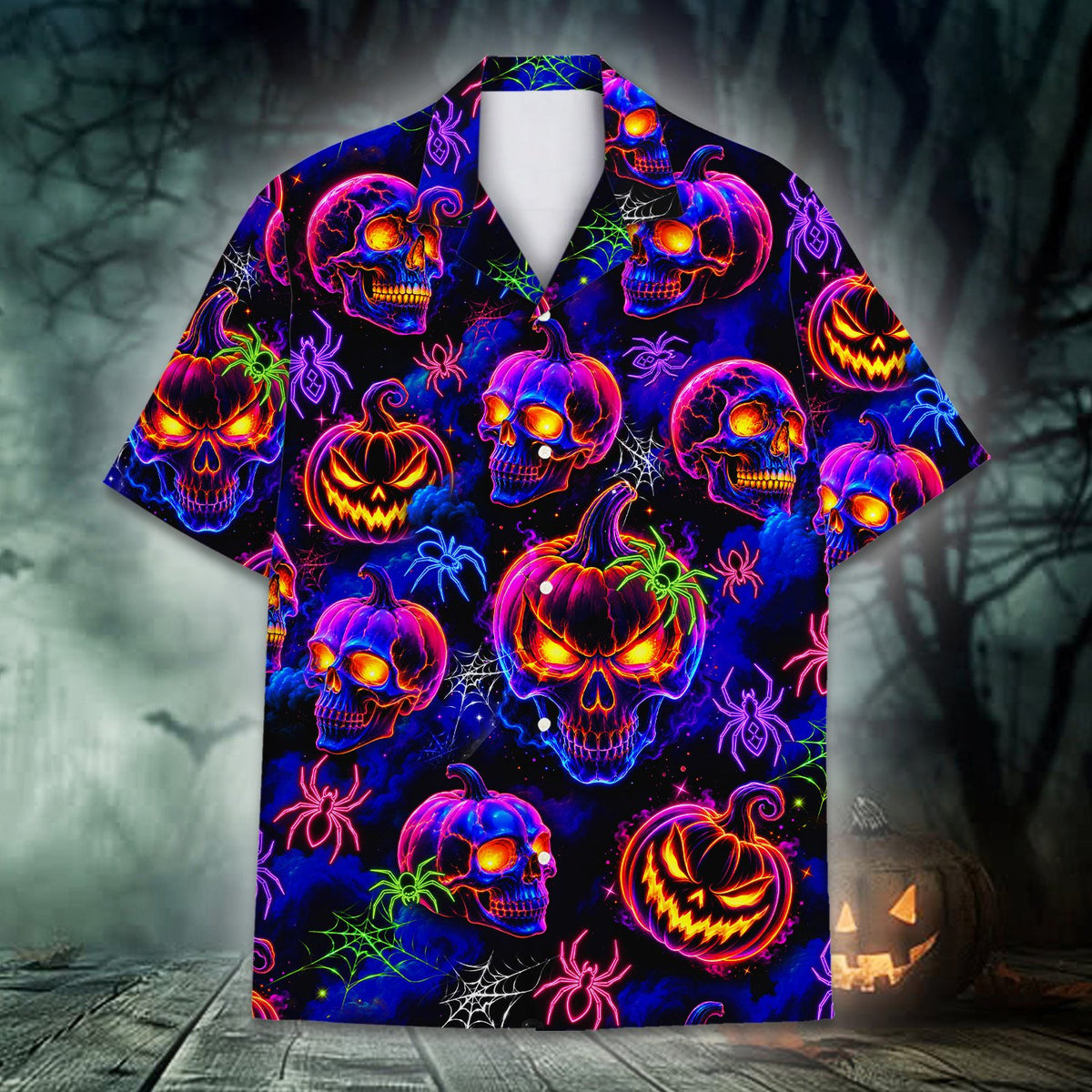 Second lifestyle image showing the neon skull shirt being worn