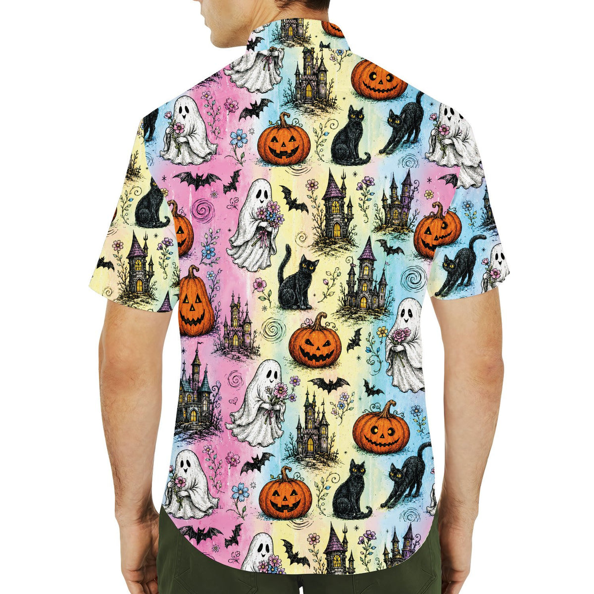 Second lifestyle view showing the halloween hawaiian shirt in action