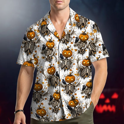 Second lifestyle view of the skeleton print hawaiian shirt