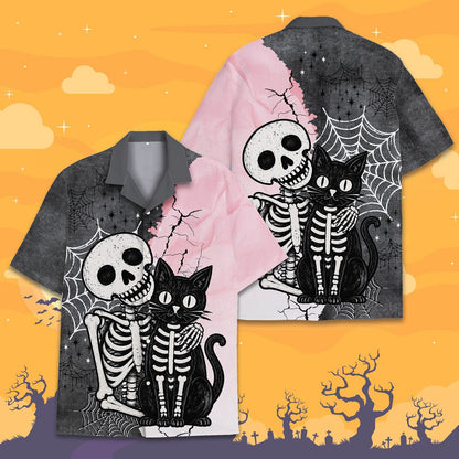 Second lifestyle view showing the skeleton and cat design in everyday wear