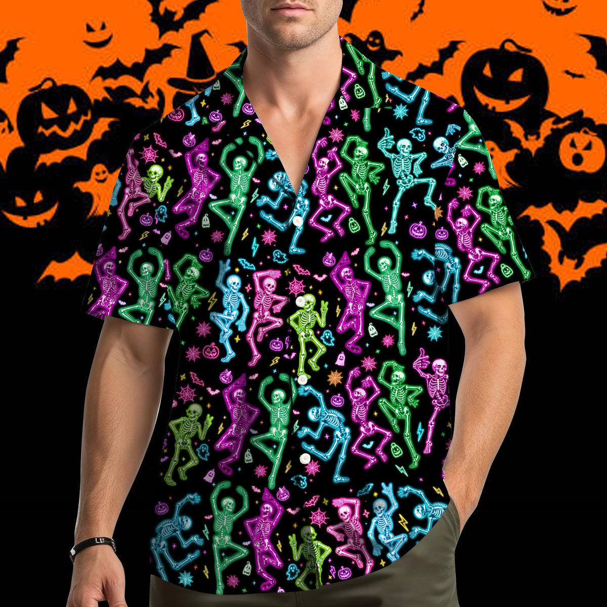 Second lifestyle view of the halloween hawaiian shirt in a natural setting