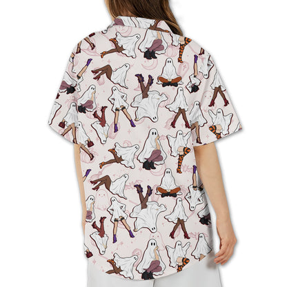 Close up of the ghost legs design on the matching family hawaiian shirts