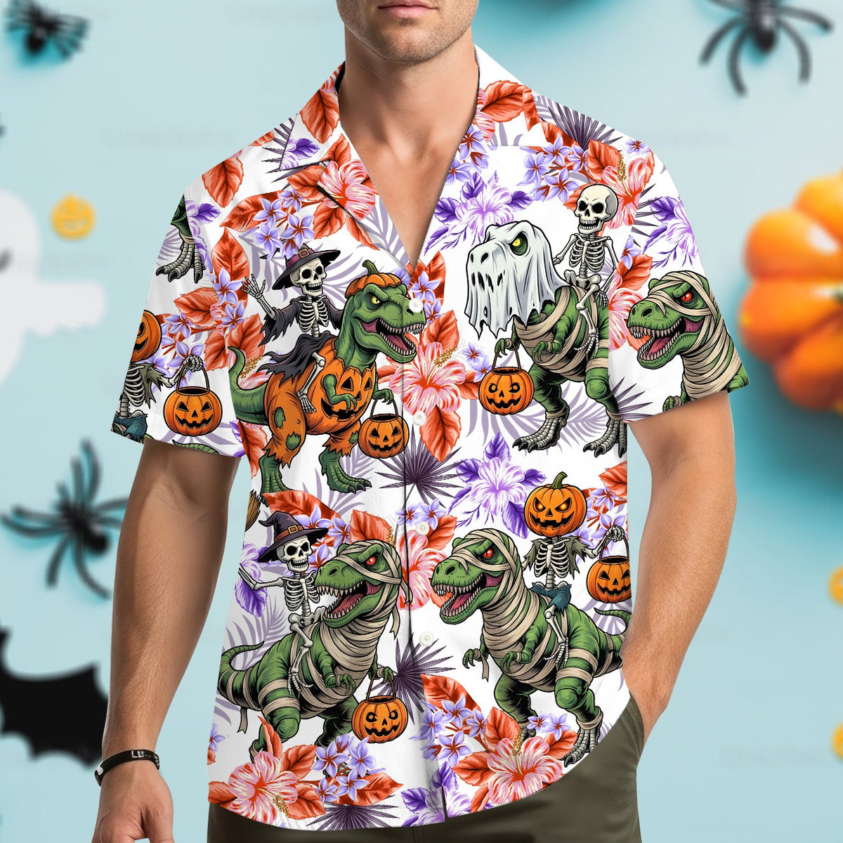 Second lifestyle view of the matching family hawaiian shirts outdoors
