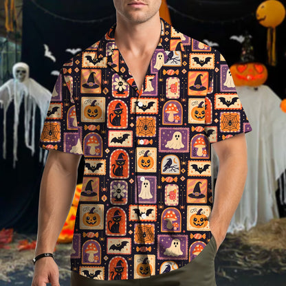 Group lifestyle image showcasing the matching family hawaiian shirts during a fall gathering