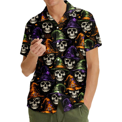 Third lifestyle view of the halloween hawaiian shirt outdoors