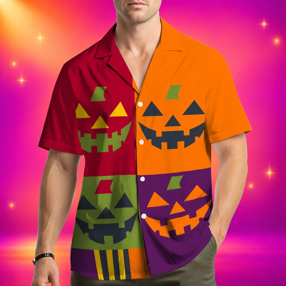 Third lifestyle view of the vibrant halloween hawaiian shirt