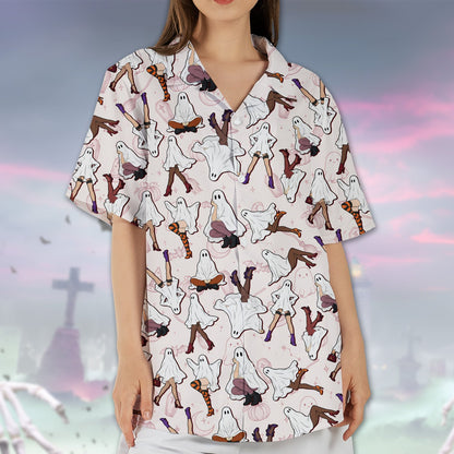 Lifestyle shot of the halloween hawaiian shirt