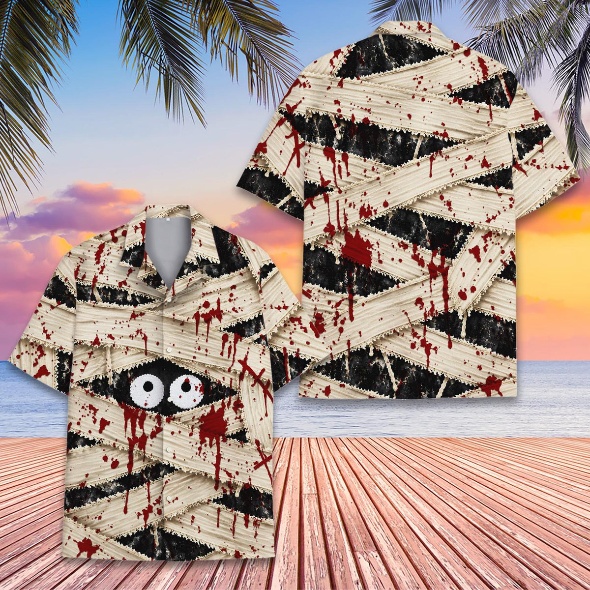 Fourth lifestyle view of the halloween hawaiian shirt