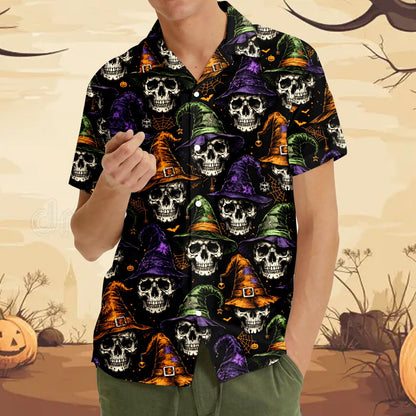 Fourth lifestyle view of the black halloween hawaiian shirt