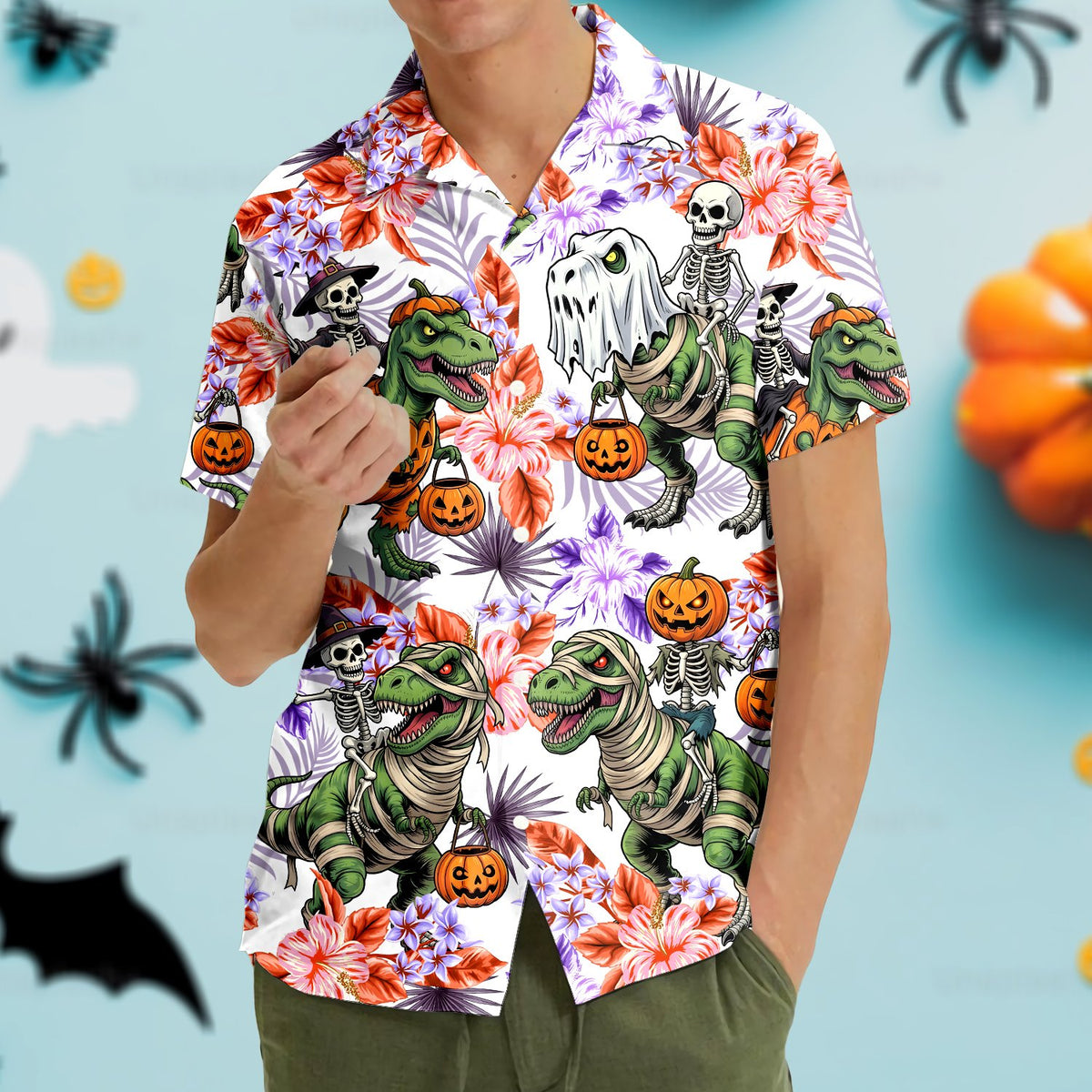 Fourth lifestyle view of the holiday hawaiian shirt being worn